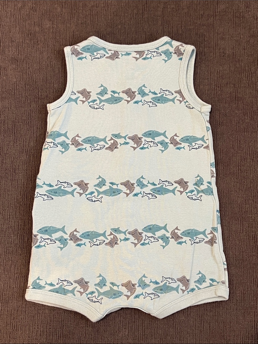 Carters 12M Shark-Print Sleeveless Baby Romper in Light Blue & Gray - Picture 2 of 2